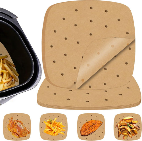 100 Pcs Air Fryer Liners Disposable Parchment Paper, 8 Inch Perforated Airfryer Sheets for Baking, Square Unbleached Non-Stick Steamer Liner for Oven, Microwave, Steaming Basket