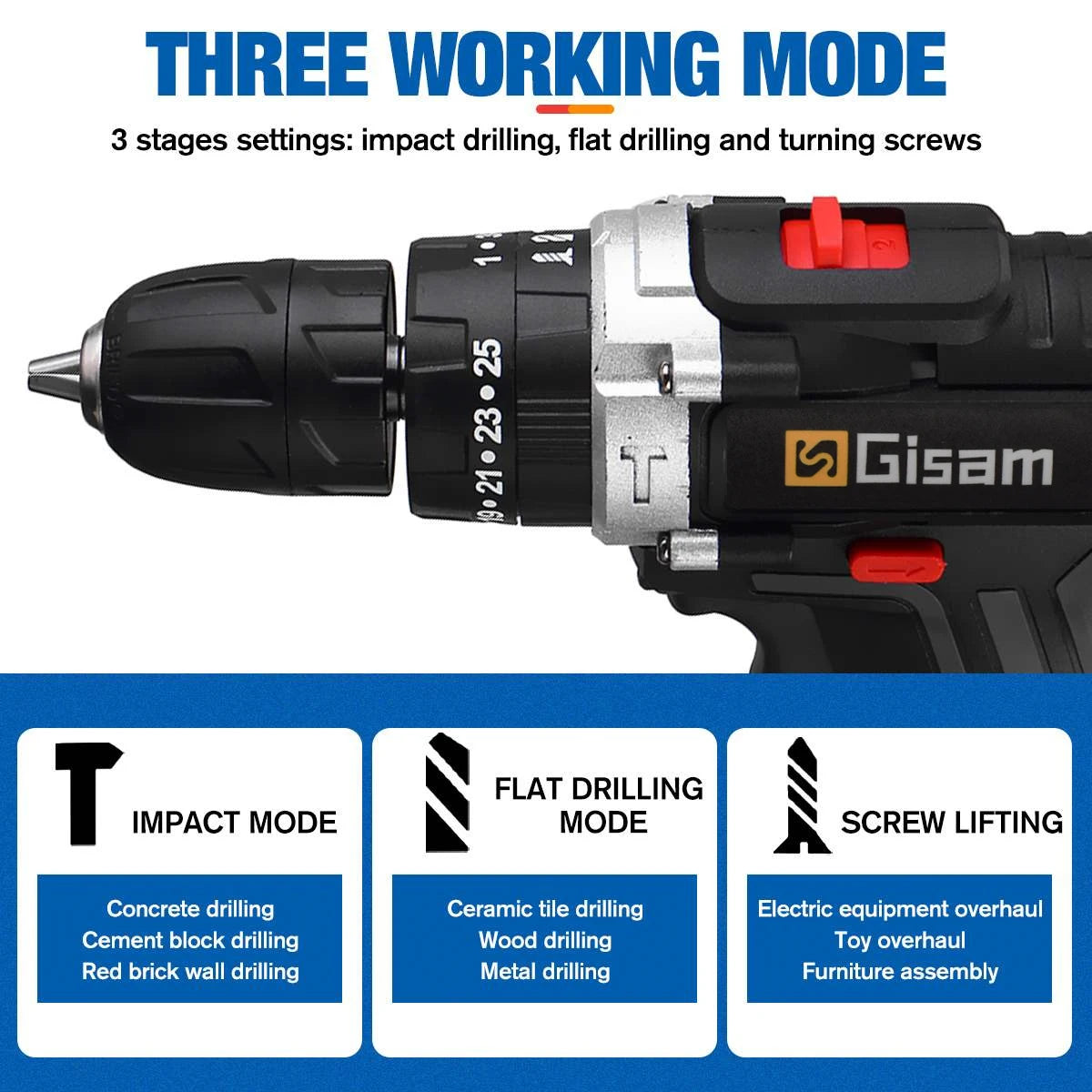 21V Cordless Drill Driver Set – Electric Screwdriver, Impact Function, 2-Speed, Rechargeable Lithium-Ion Battery for DIY & Home Use