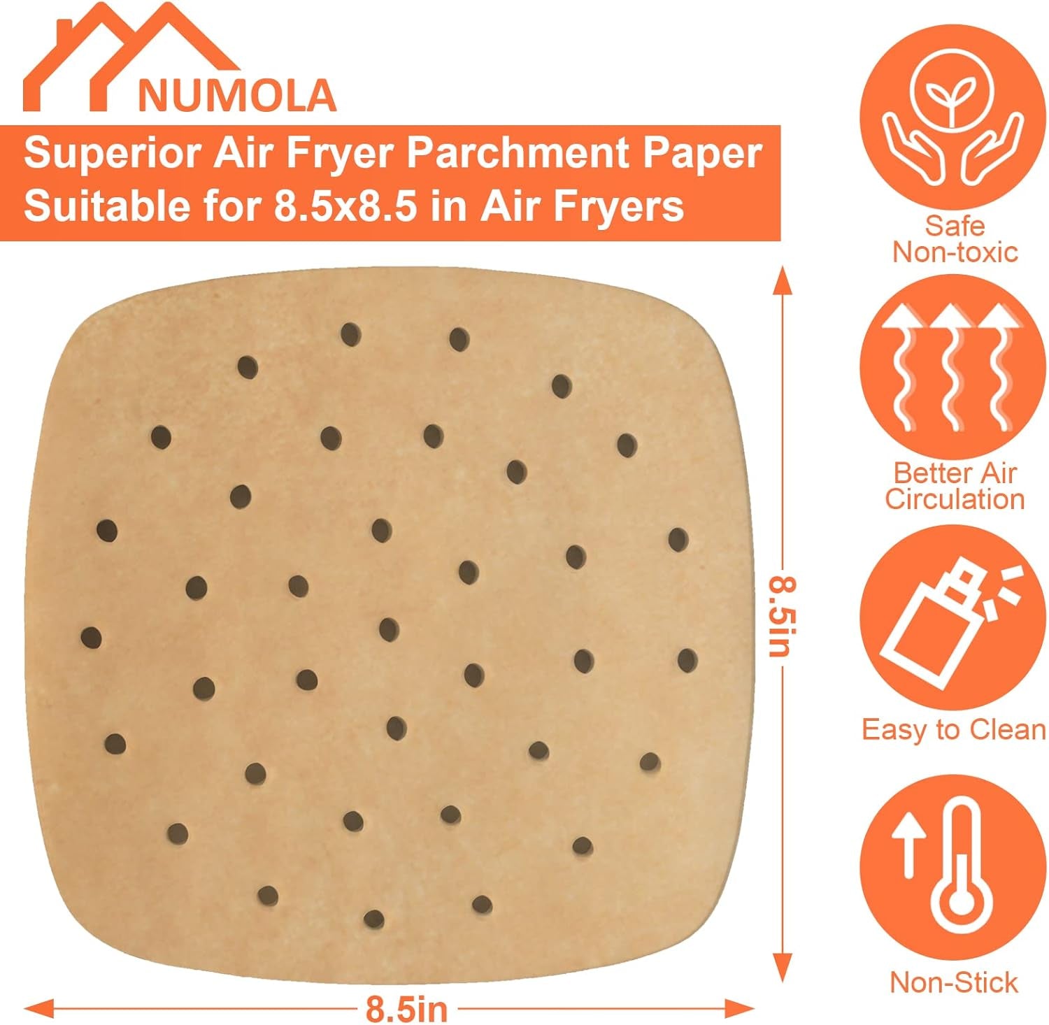 100 Pcs Air Fryer Liners Disposable Parchment Paper, 8 Inch Perforated Airfryer Sheets for Baking, Square Unbleached Non-Stick Steamer Liner for Oven, Microwave, Steaming Basket