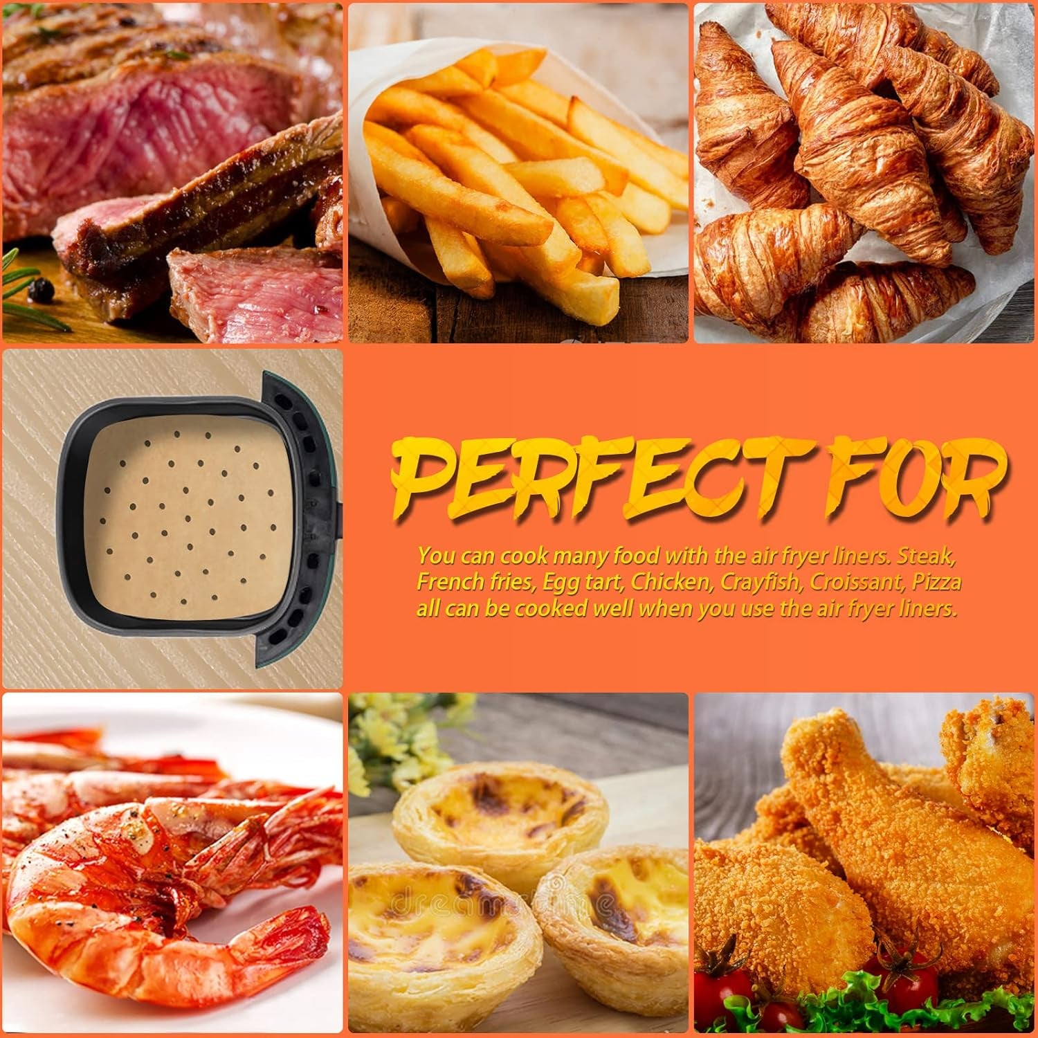100 Pcs Air Fryer Liners Disposable Parchment Paper, 8 Inch Perforated Airfryer Sheets for Baking, Square Unbleached Non-Stick Steamer Liner for Oven, Microwave, Steaming Basket