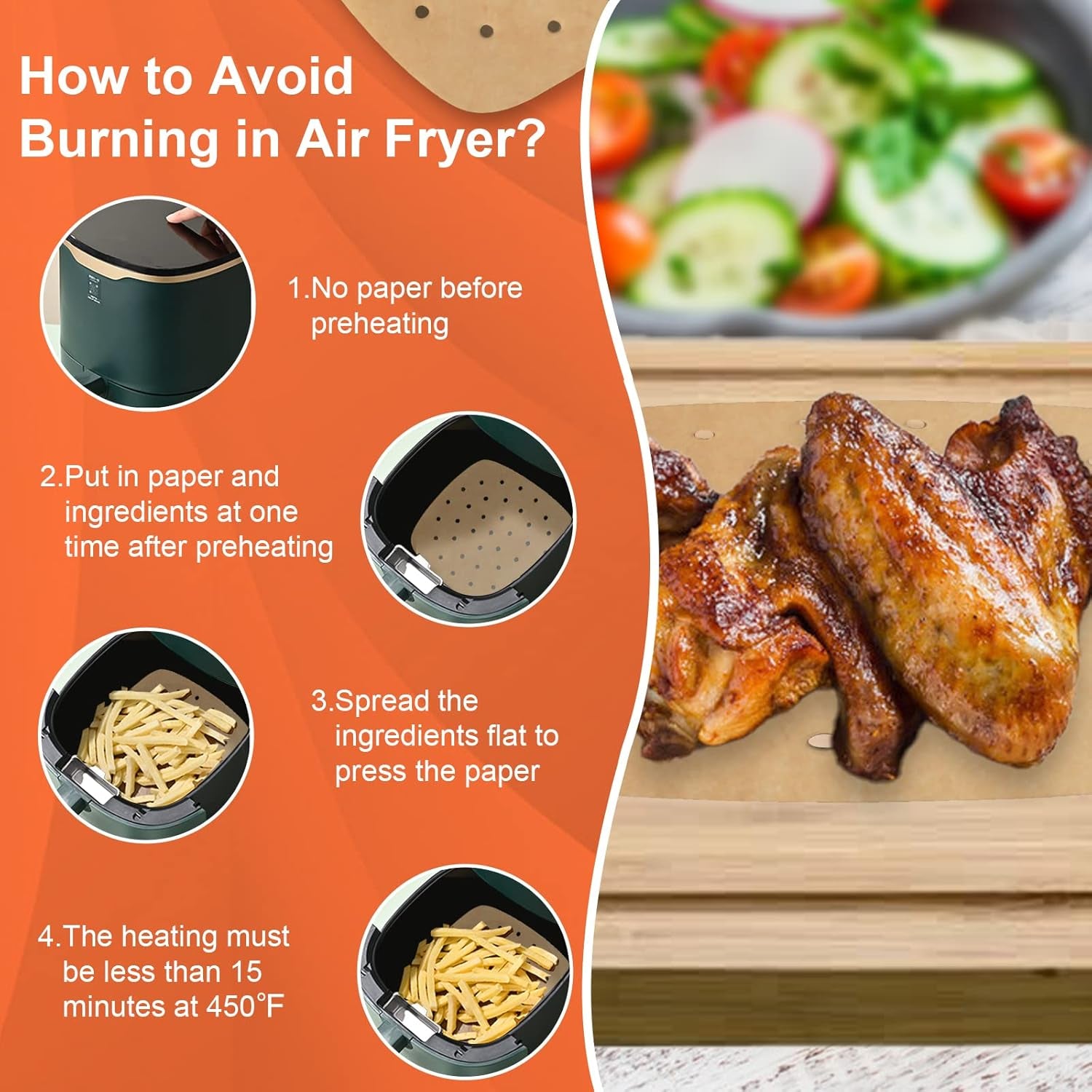 100 Pcs Air Fryer Liners Disposable Parchment Paper, 8 Inch Perforated Airfryer Sheets for Baking, Square Unbleached Non-Stick Steamer Liner for Oven, Microwave, Steaming Basket