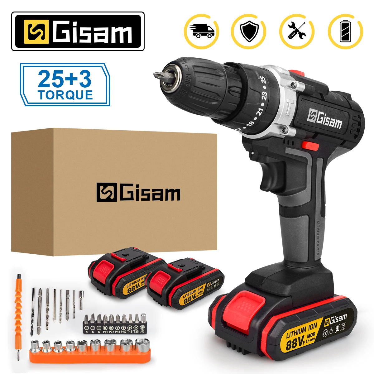21V Cordless Drill Driver Set – Electric Screwdriver, Impact Function, 2-Speed, Rechargeable Lithium-Ion Battery for DIY & Home Use
