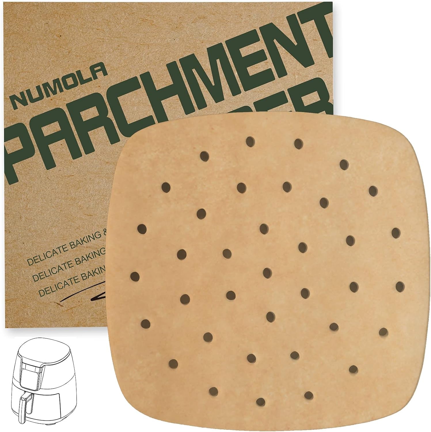 100 Pcs Air Fryer Liners Disposable Parchment Paper, 8 Inch Perforated Airfryer Sheets for Baking, Square Unbleached Non-Stick Steamer Liner for Oven, Microwave, Steaming Basket