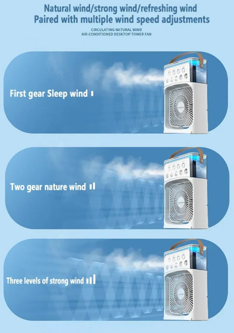 3-in-1 Portable Air Cooler, Humidifier & LED Night Light – Compact Fan for Home or Office Use