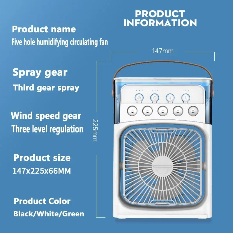 3-in-1 Portable Air Cooler, Humidifier & LED Night Light – Compact Fan for Home or Office Use