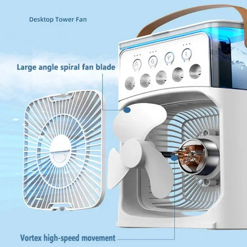 3-in-1 Portable Air Cooler, Humidifier & LED Night Light – Compact Fan for Home or Office Use