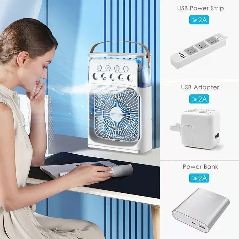 3-in-1 Portable Air Cooler, Humidifier & LED Night Light – Compact Fan for Home or Office Use