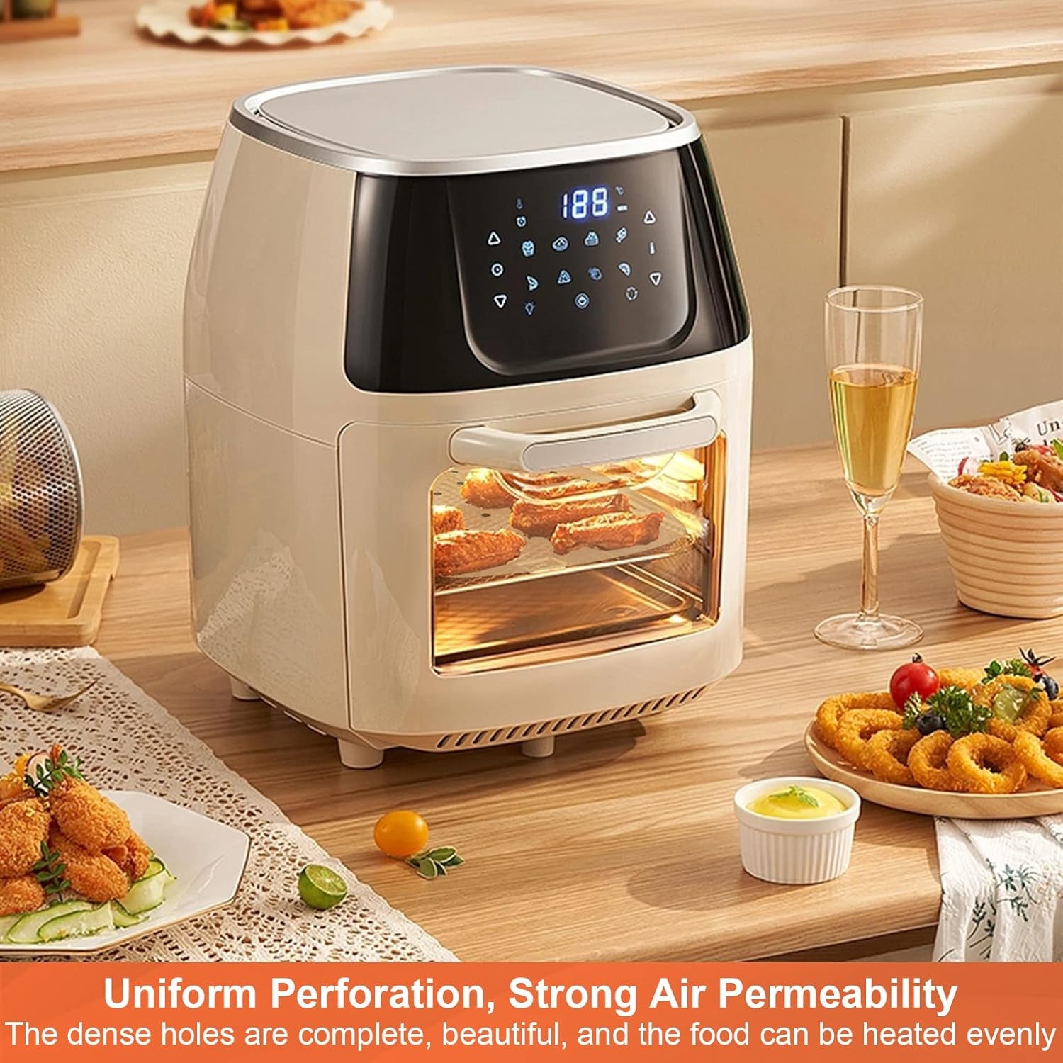 100 Pcs Air Fryer Liners Disposable Parchment Paper, 8 Inch Perforated Airfryer Sheets for Baking, Square Unbleached Non-Stick Steamer Liner for Oven, Microwave, Steaming Basket