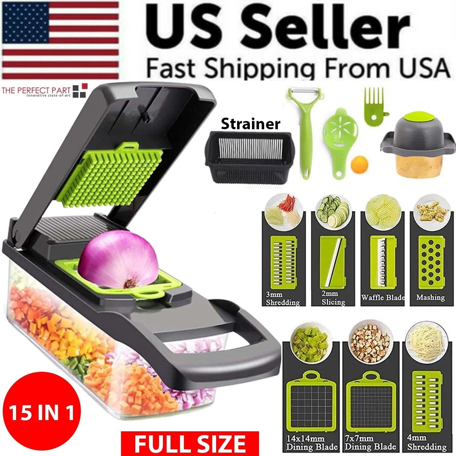 15-in-1 Vegetable & Fruit Chopper | All-in-One Slicer, Dicer, Grater & Kitchen Prep Tool