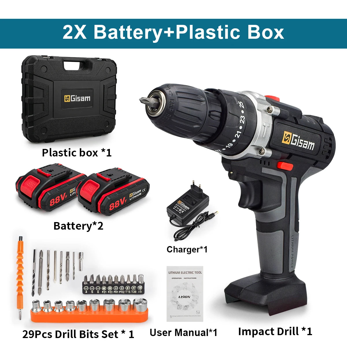 21V Cordless Drill Driver Set – Electric Screwdriver, Impact Function, 2-Speed, Rechargeable Lithium-Ion Battery for DIY & Home Use